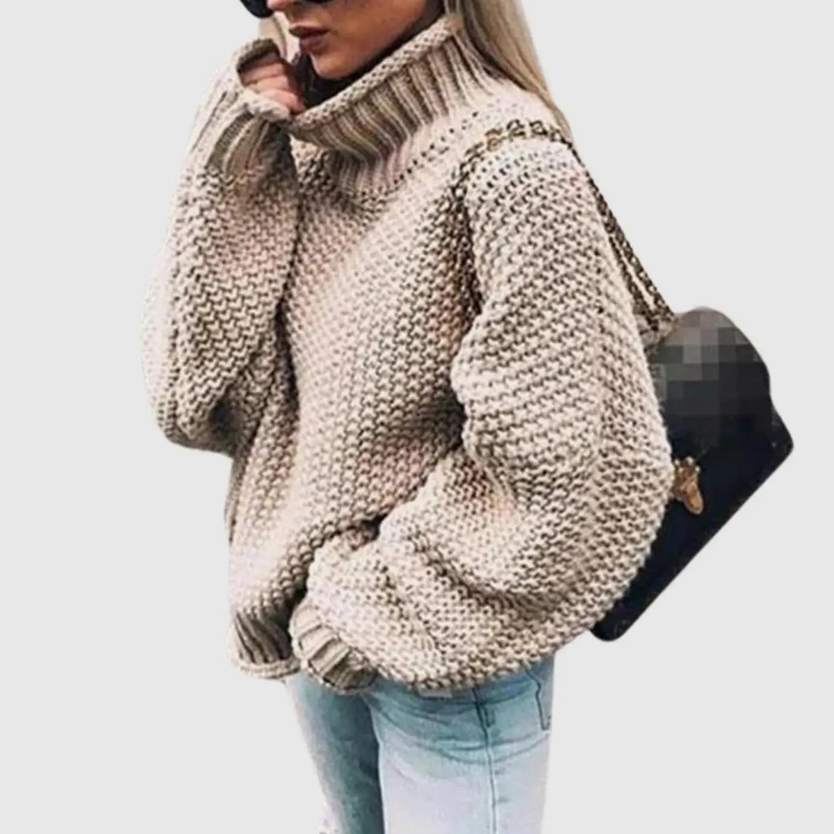 Jersey extragrande de punto grueso con cuello alto para mujer