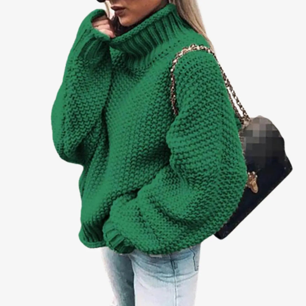 Jersey extragrande de punto grueso con cuello alto para mujer