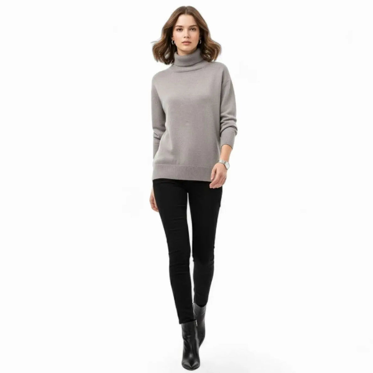 Suéter extragrande de punto grueso con cuello alto para mujer