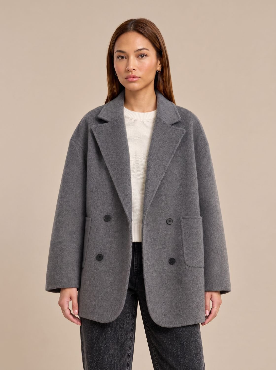 Willow | Abrigo de lana extragrande para mujer, cruzado y con cuello de solapas