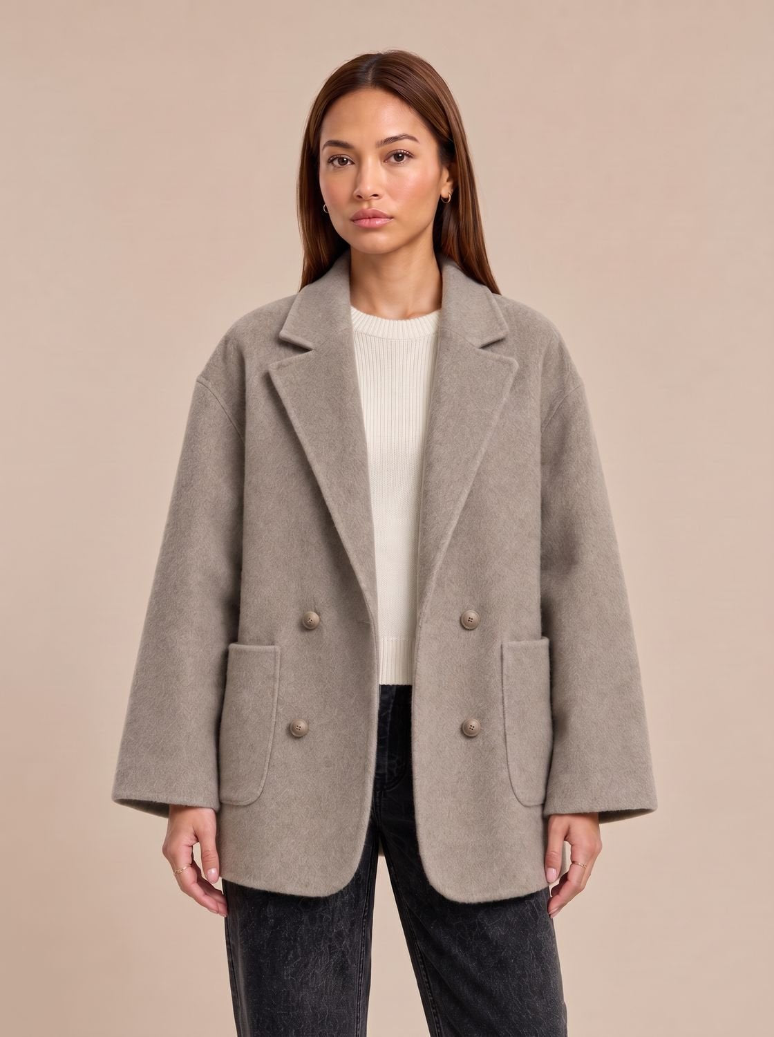 Willow | Abrigo de lana extragrande para mujer, cruzado y con cuello de solapas