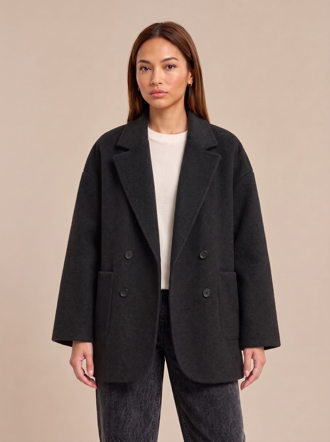 Willow | Abrigo de lana extragrande para mujer, cruzado y con cuello de solapas
