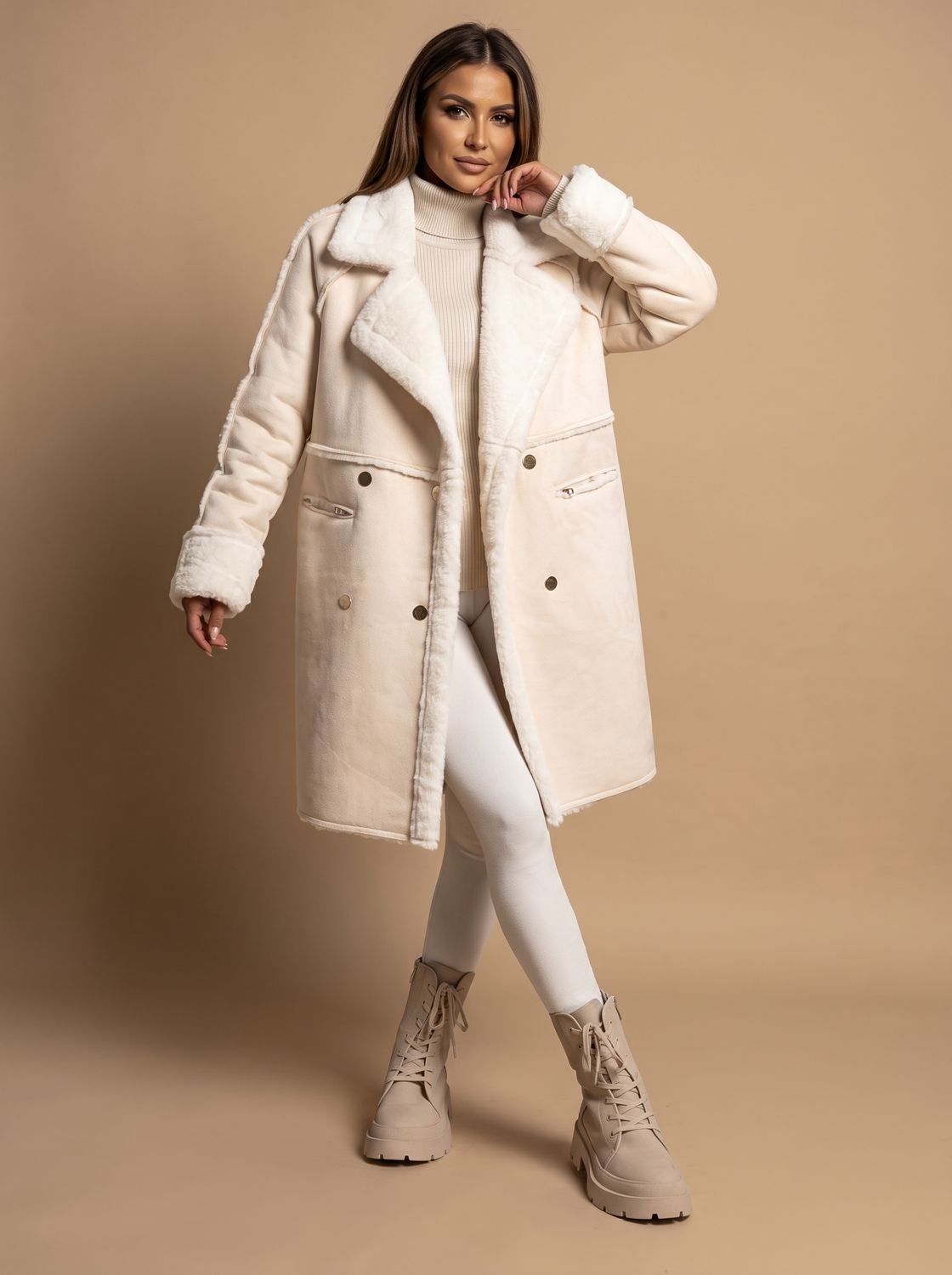 Ivy | Abrigo largo extragrande de borreguito sintético para mujer, cruzado