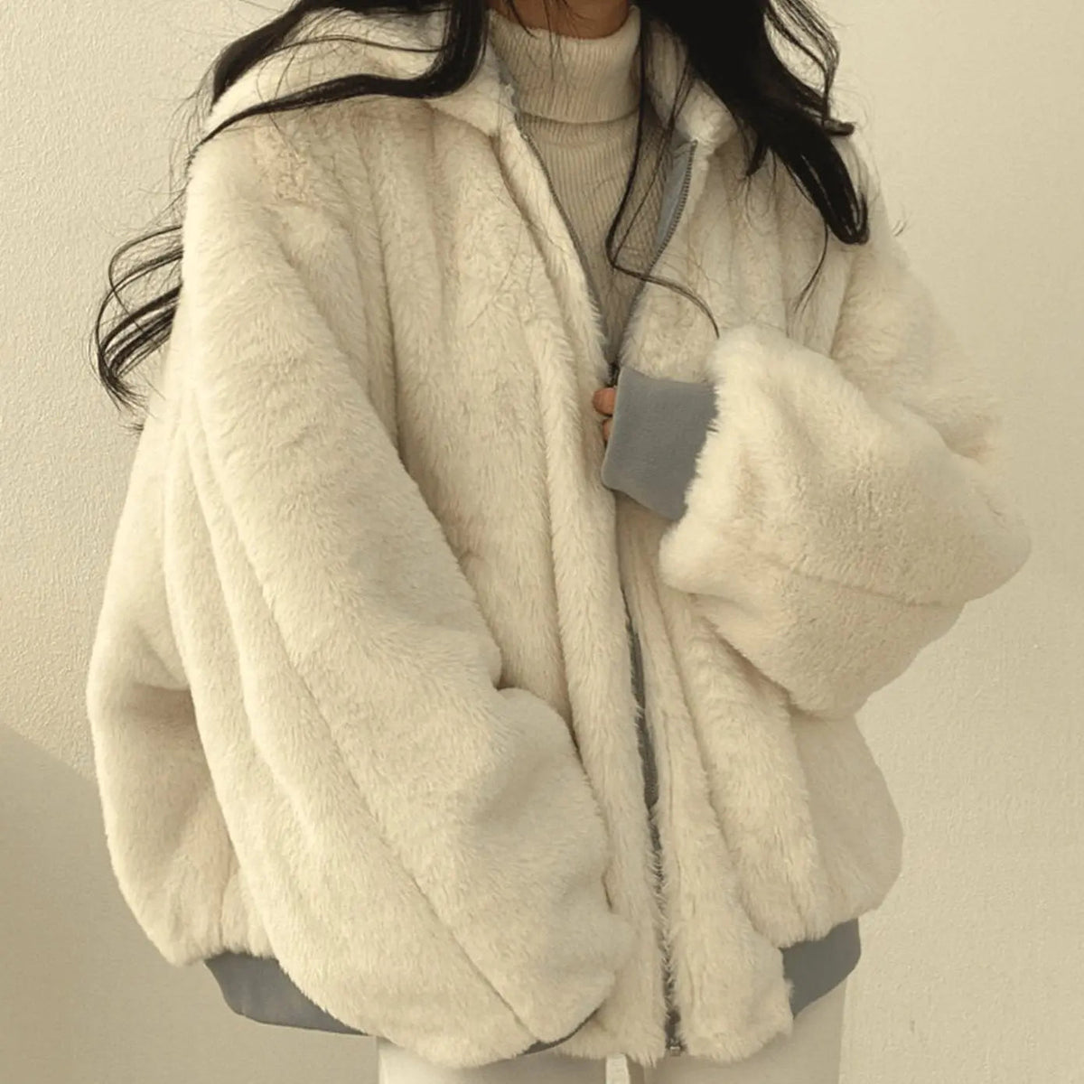 Chaqueta de invierno extragrande de forro polar con cremallera para mujer