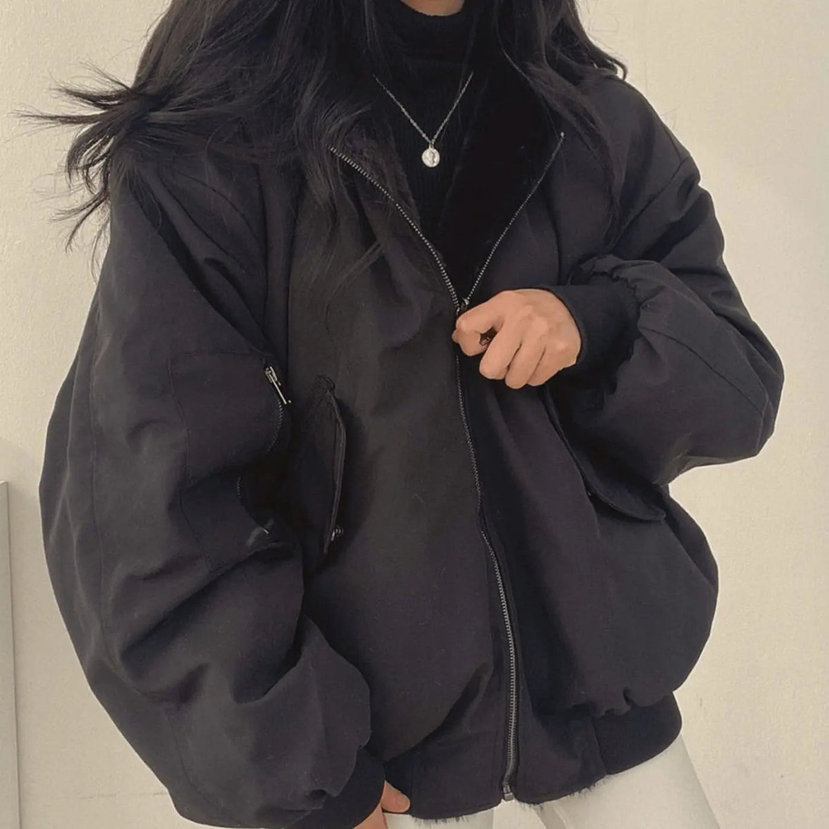 Chaqueta de invierno extragrande de forro polar con cremallera para mujer