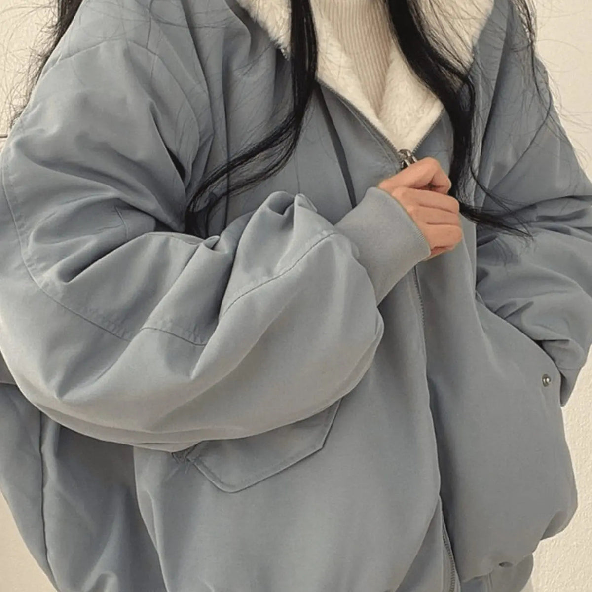 Chaqueta de invierno extragrande de forro polar con cremallera para mujer