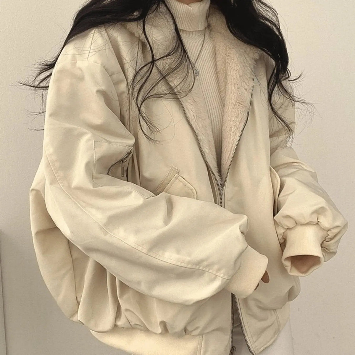 Chaqueta de invierno extragrande de forro polar con cremallera para mujer