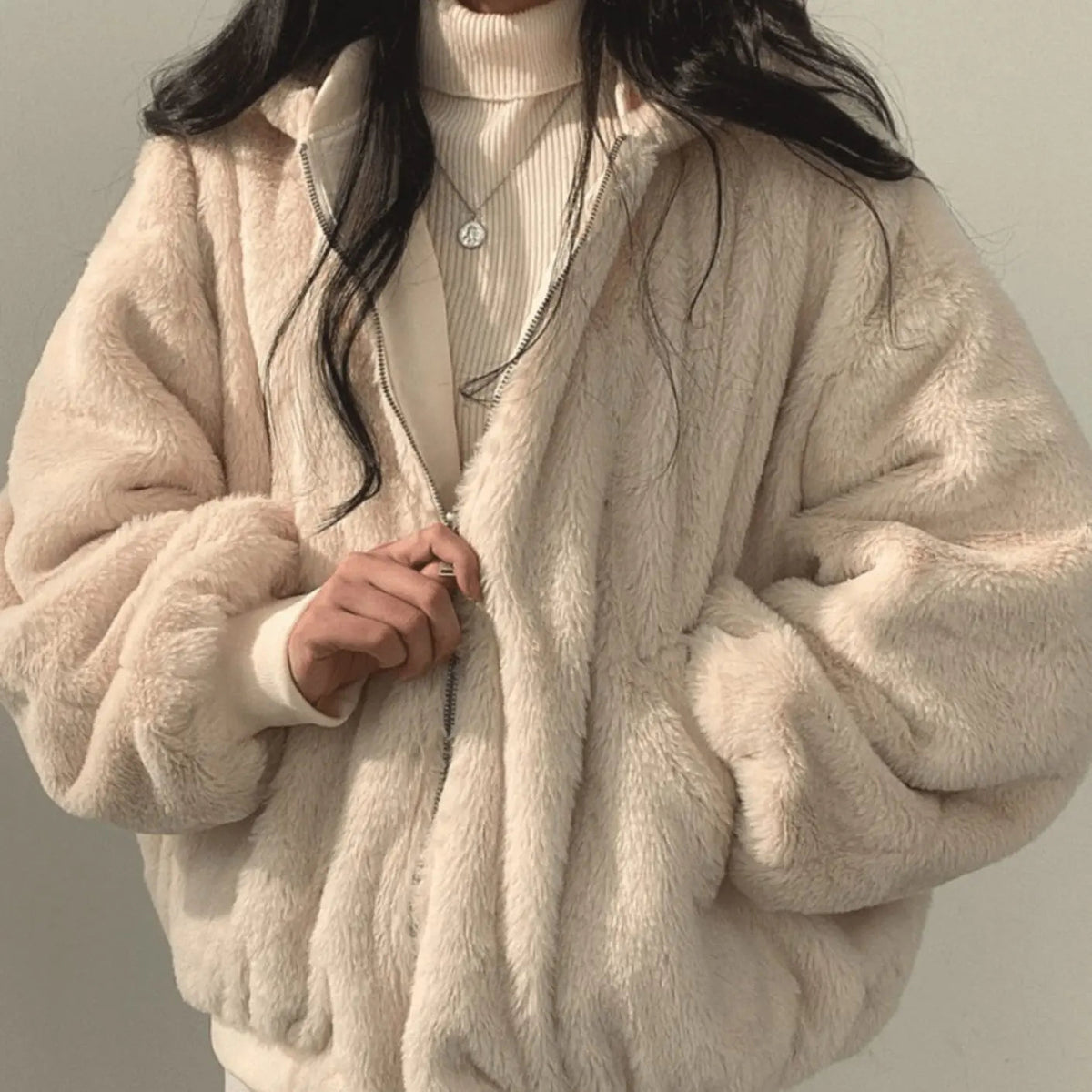 Chaqueta de invierno extragrande de forro polar con cremallera para mujer