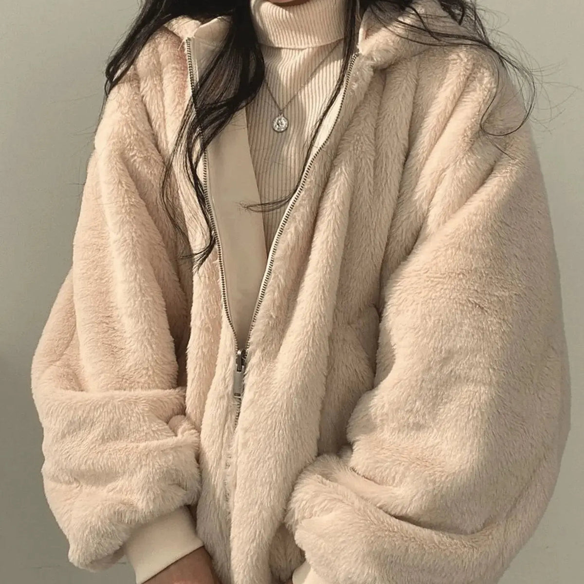 Chaqueta de invierno extragrande de forro polar con cremallera para mujer