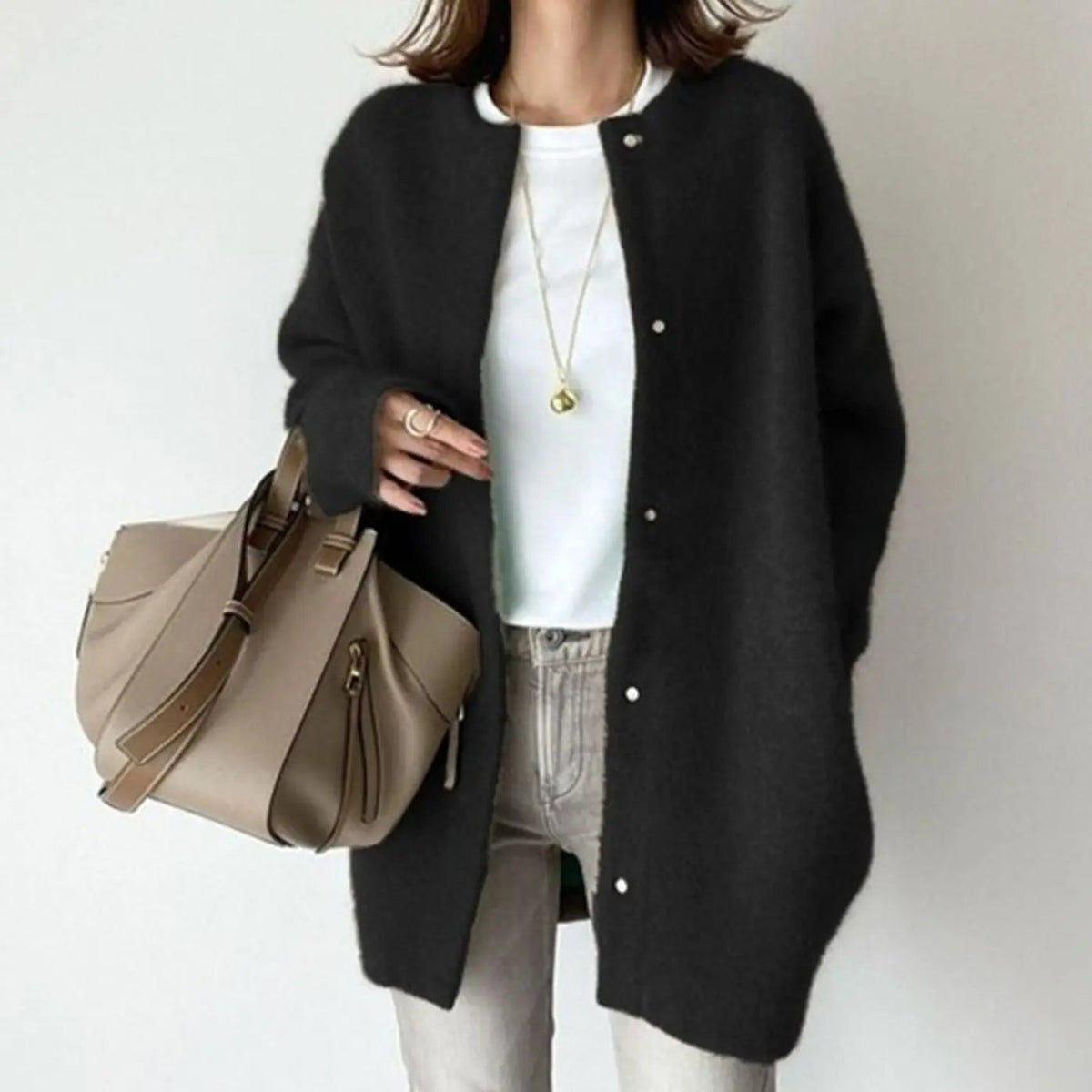 Cárdigan de invierno extragrande y mullido con botones para mujer