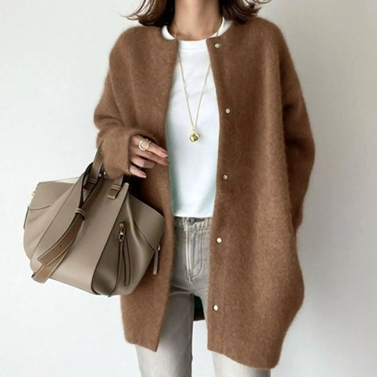 Cárdigan de invierno extragrande y mullido con botones para mujer