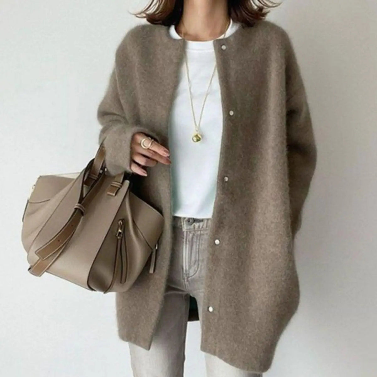 Cárdigan de invierno extragrande y mullido con botones para mujer
