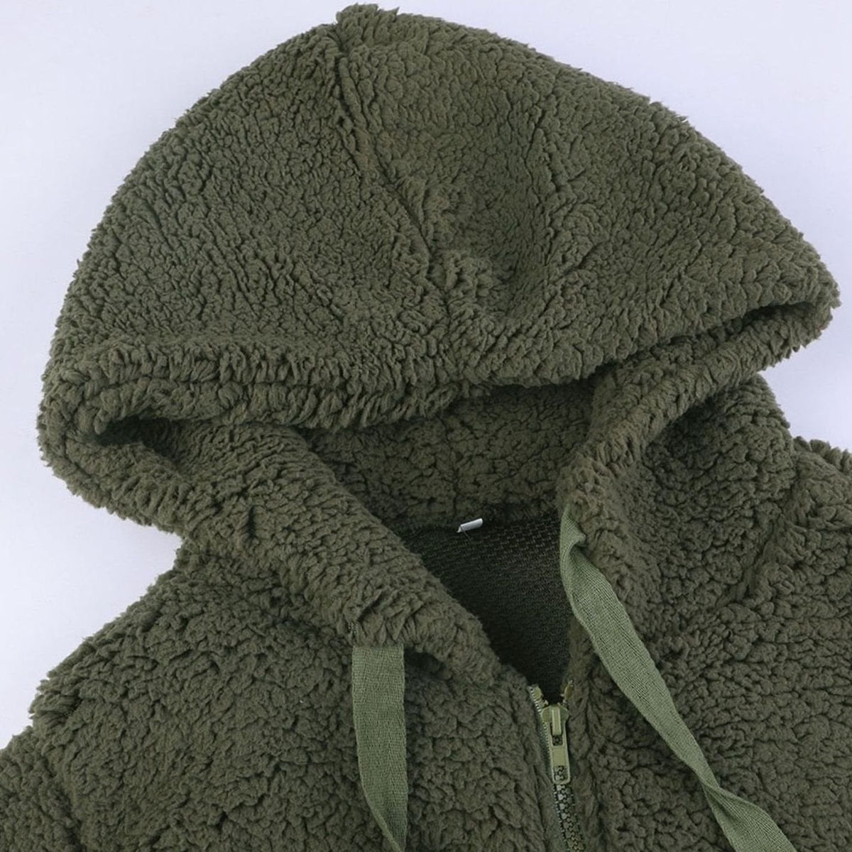 Abrigo extragrande con capucha de forro polar de peluche para mujer, beige