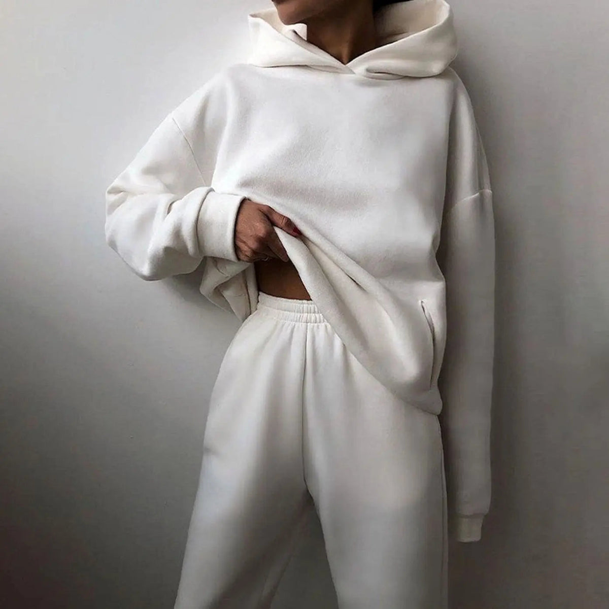 Conjunto de dos piezas extragrande para mujer con sudadera con capucha y pantalón jogger de cintura alta