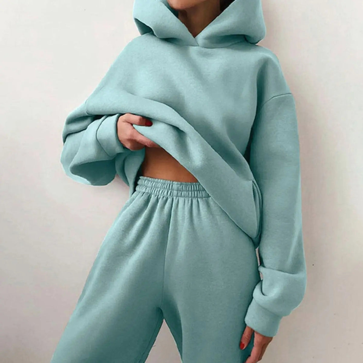 Conjunto de dos piezas extragrande para mujer con sudadera con capucha y pantalón jogger de cintura alta
