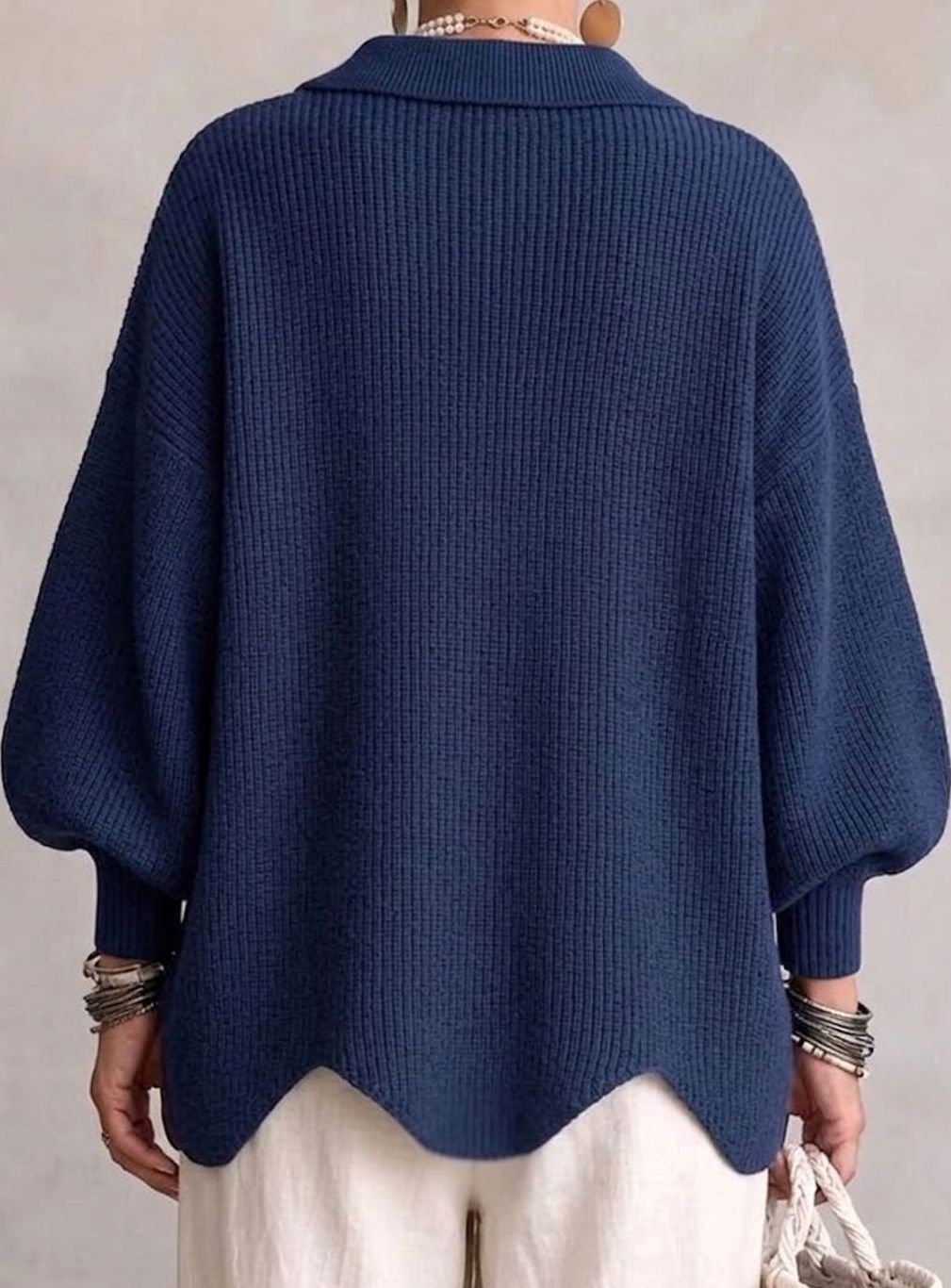 Cárdigan de punto extragrande para mujer con botones dorados y mangas de farol