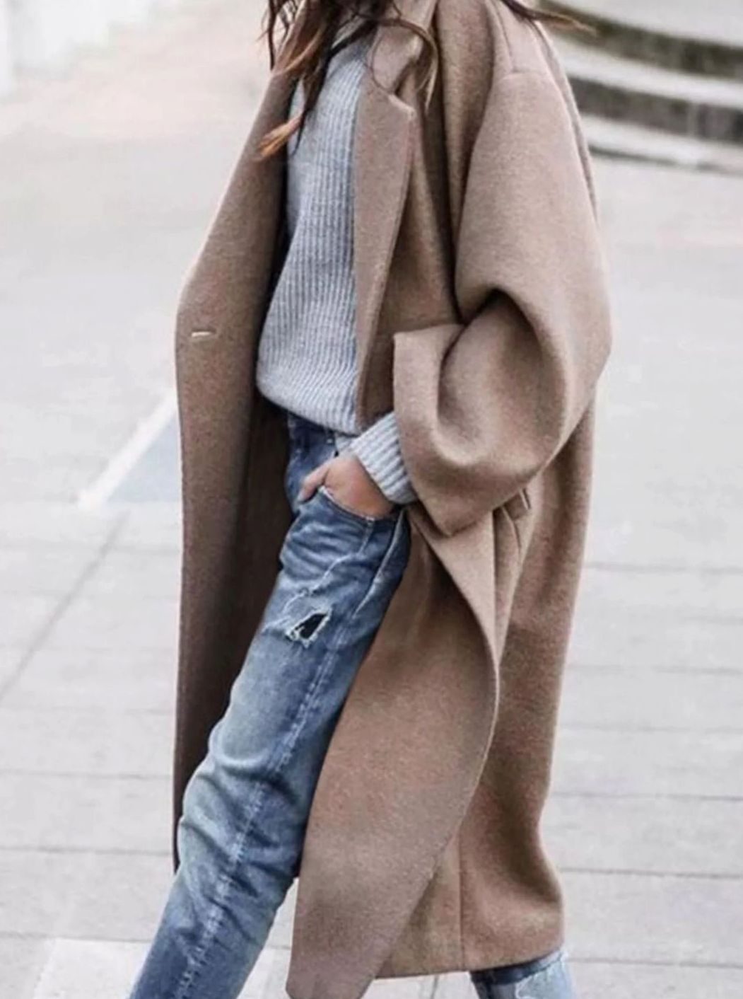 Abrigo largo de lana para mujer, extragrande, de una sola botonadura y de invierno