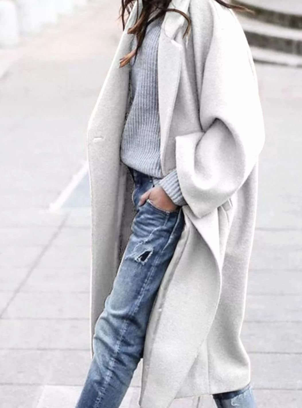 Abrigo largo de lana para mujer, extragrande, de una sola botonadura y de invierno