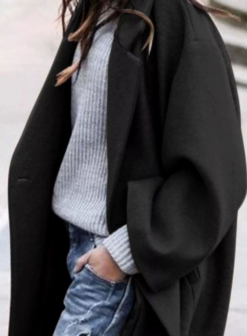 Abrigo largo de lana para mujer, extragrande, de una sola botonadura y de invierno