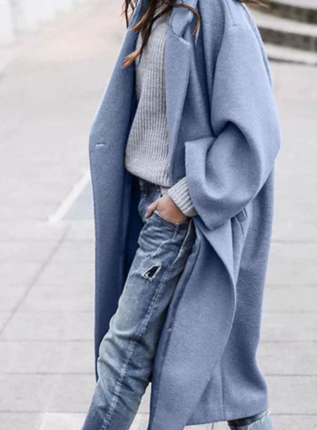 Abrigo largo de lana para mujer, extragrande, de una sola botonadura y de invierno
