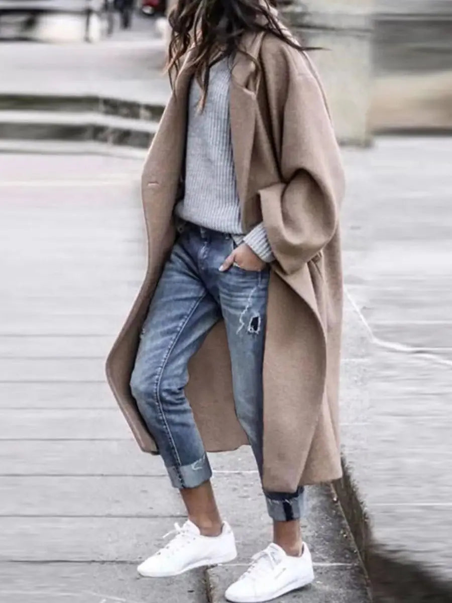 Abrigo largo extragrande de invierno para mujer, efecto lana