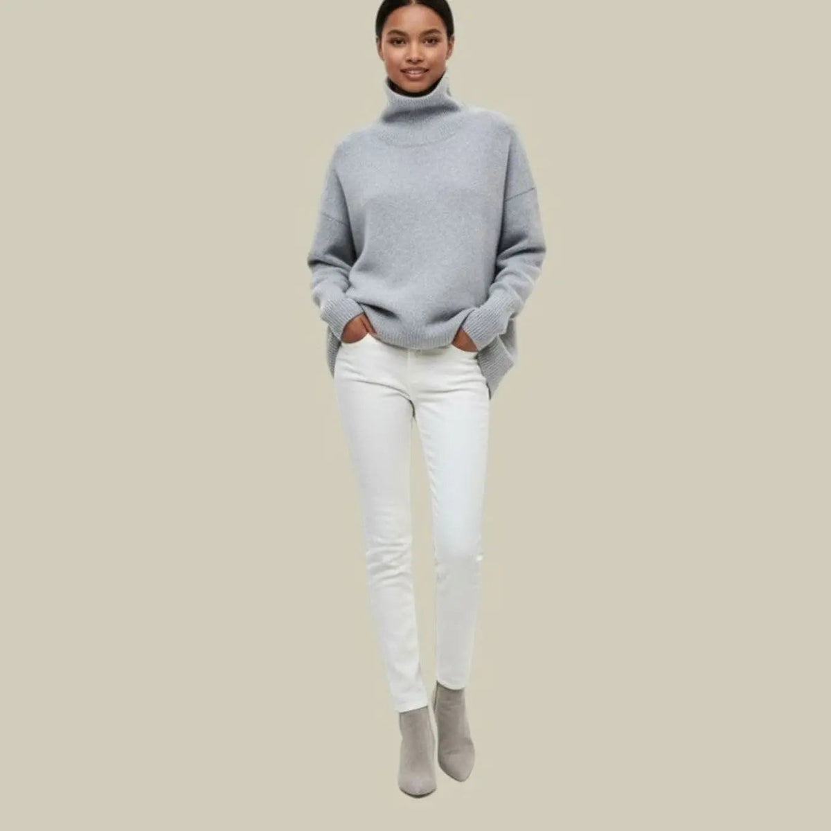 Suéter de invierno extragrande para mujer, corte holgado y cuello alto
