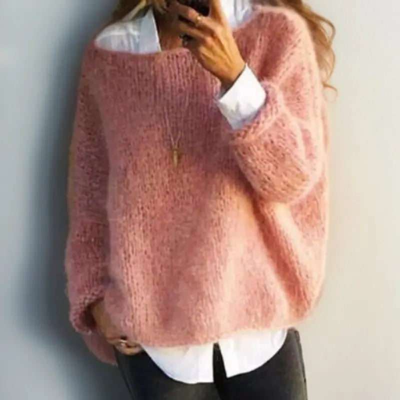 Suéter de punto extragrande para mujer, mezcla de mohair