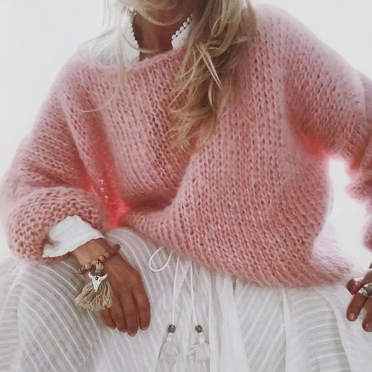 Suéter de punto extragrande para mujer, mezcla de mohair