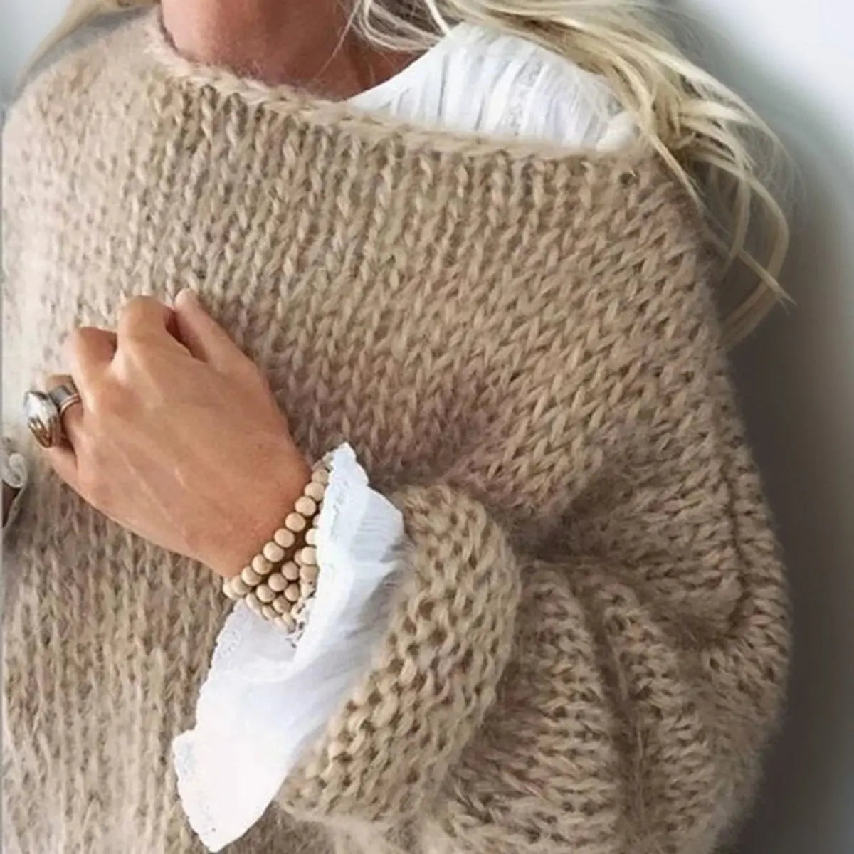 Suéter de punto extragrande para mujer, mezcla de mohair