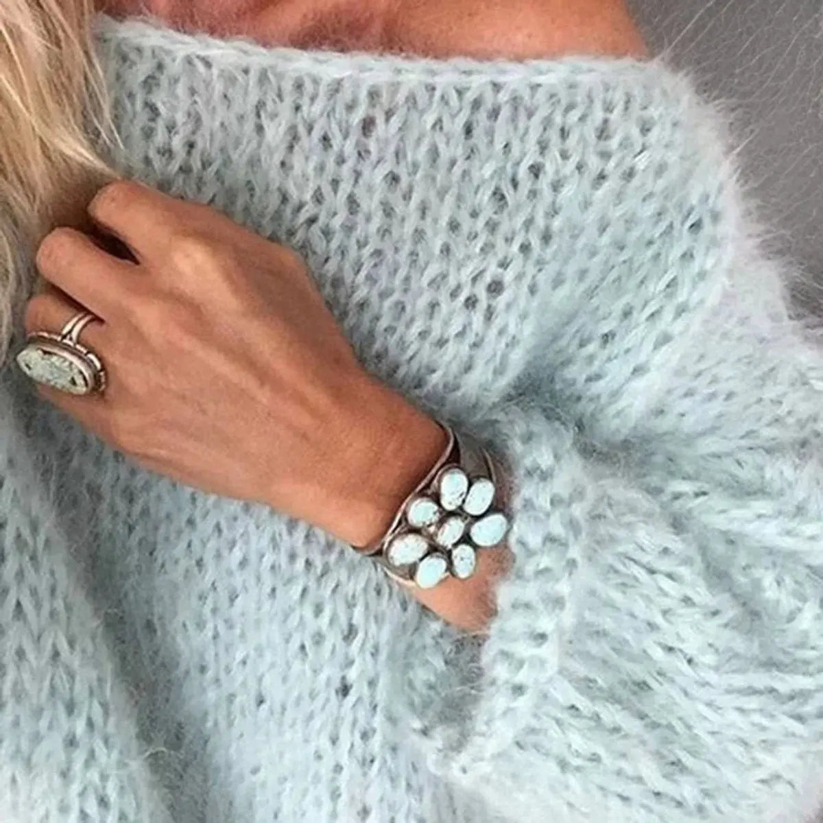Suéter de punto extragrande para mujer, mezcla de mohair