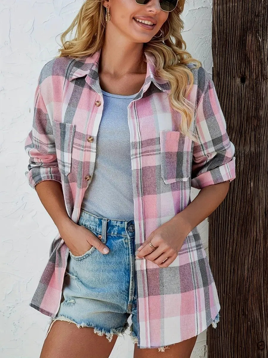 Camisa cárdigan extragrande de franela de cuadros para mujer, abierta por delante