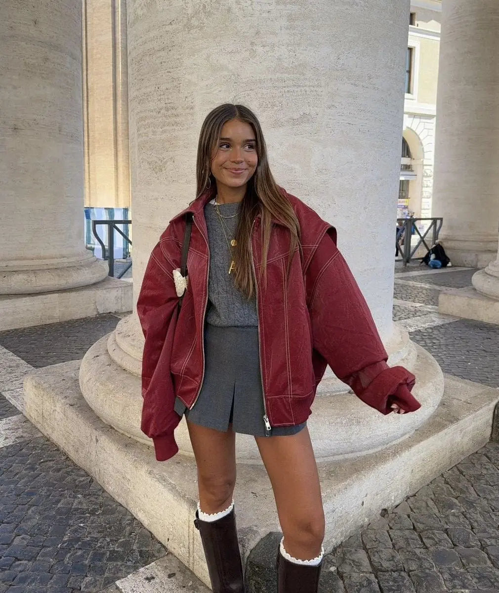Chaqueta acolchada extragrande para mujer, estilo bomber y costuras en contraste