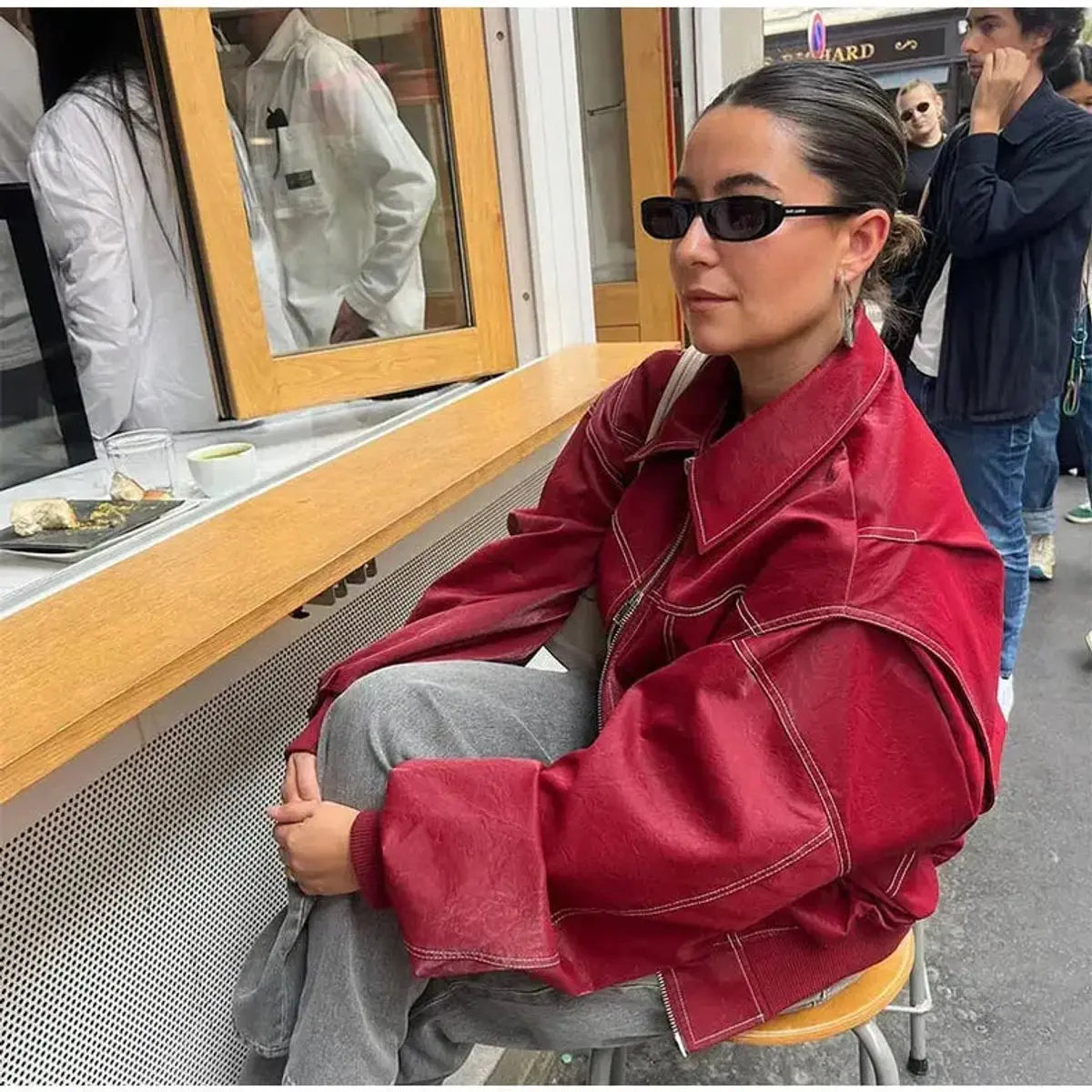 Chaqueta acolchada extragrande para mujer, estilo bomber y costuras en contraste