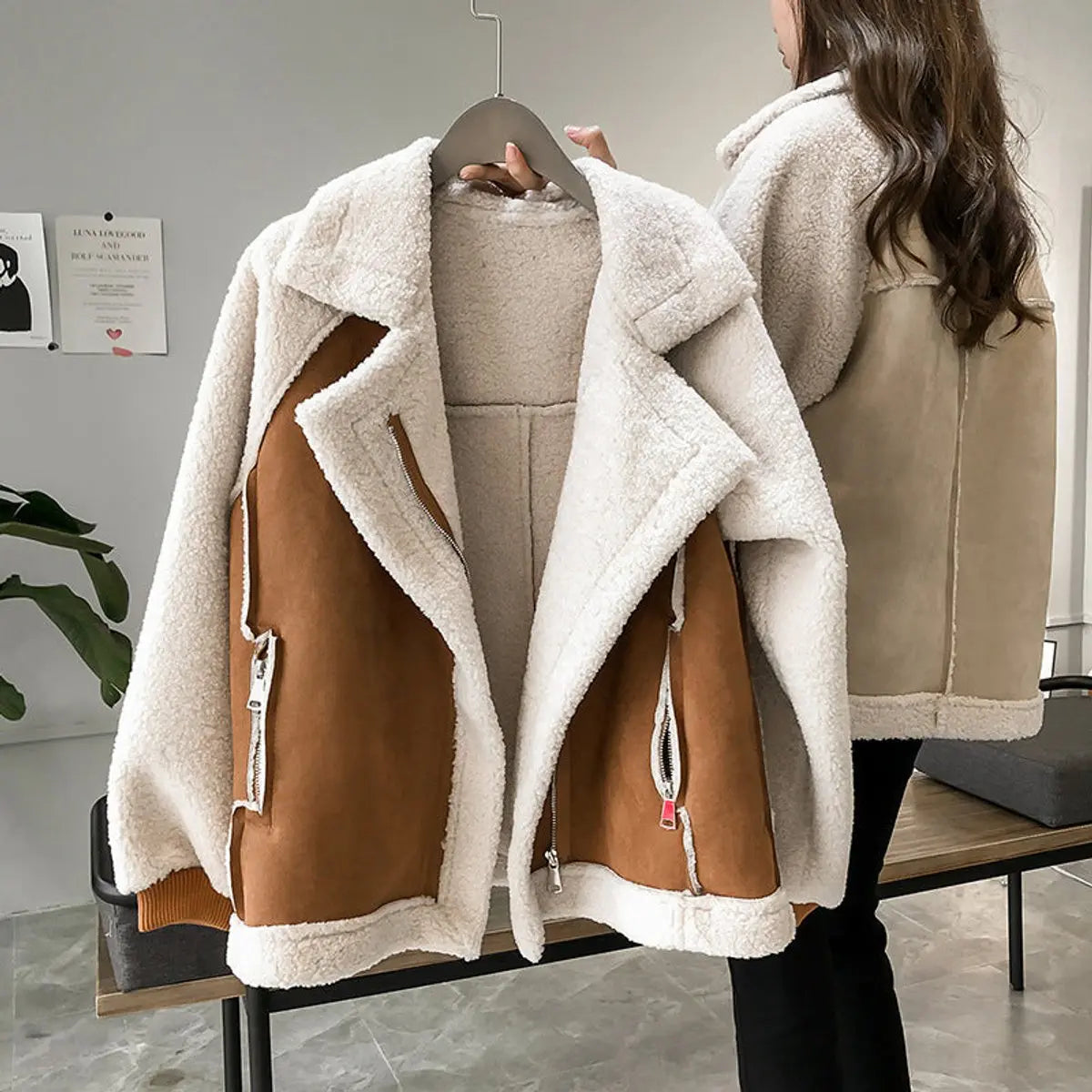 Abrigo de invierno extragrande de forro polar sherpa para mujer, con cremallera
