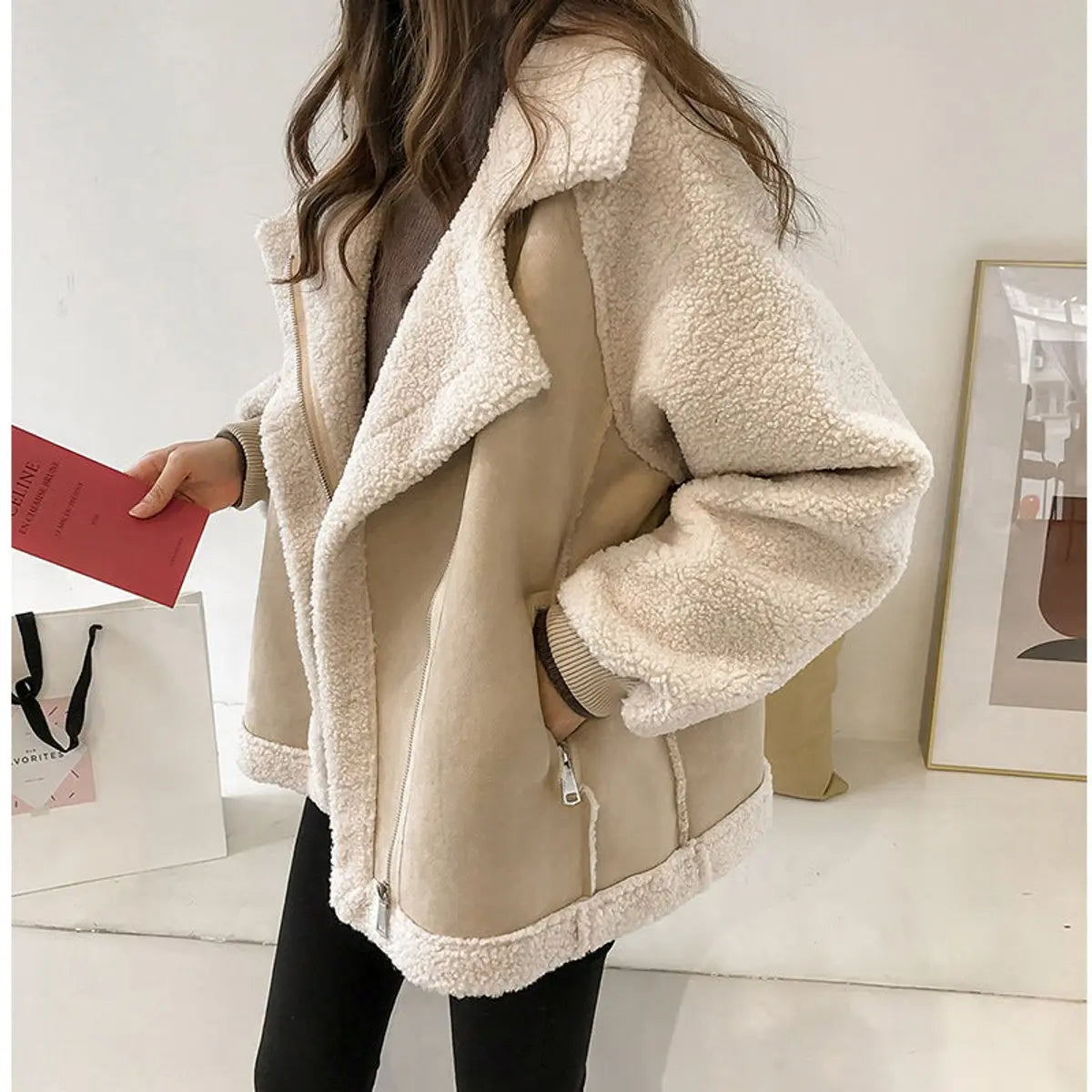 Abrigo de invierno extragrande de forro polar sherpa para mujer, con cremallera