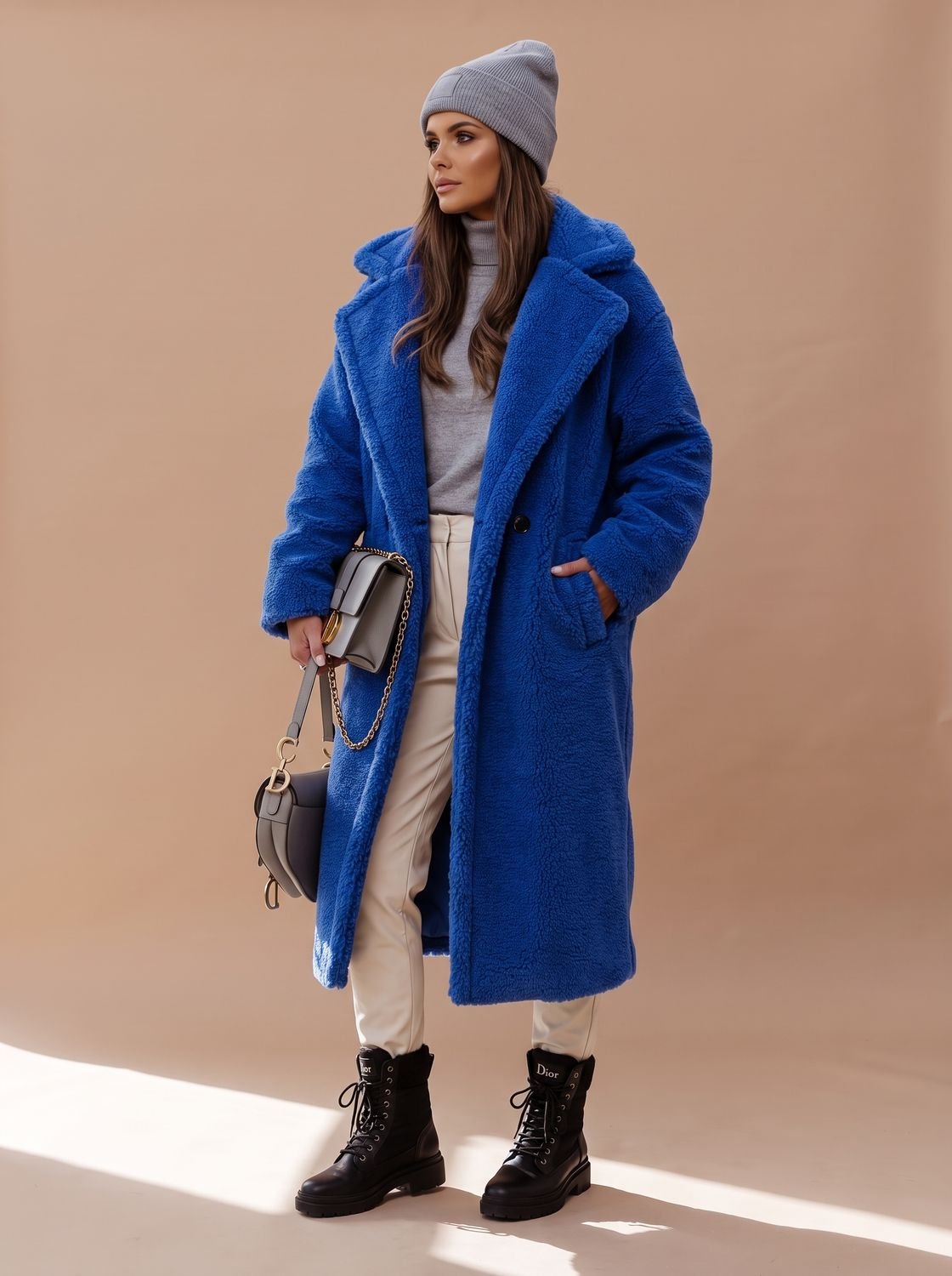 Emily | Abrigo largo de invierno de piel sintética de peluche extragrande para mujer
