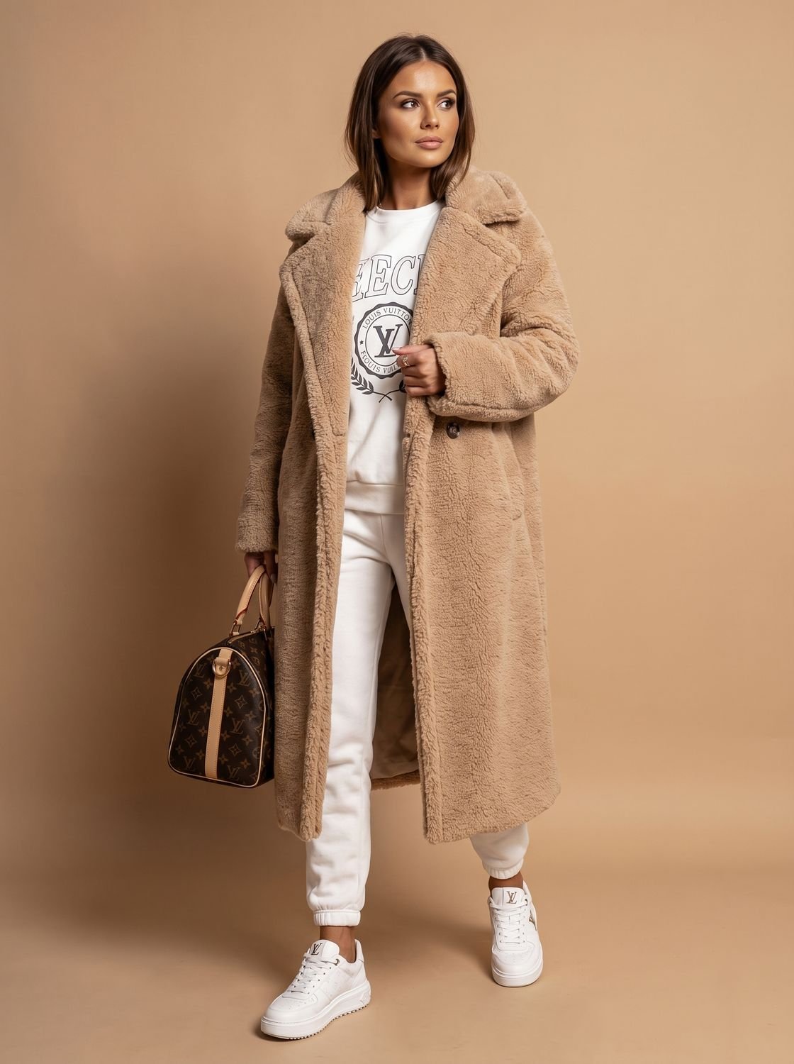 Emily | Abrigo largo de invierno de piel sintética de peluche extragrande para mujer