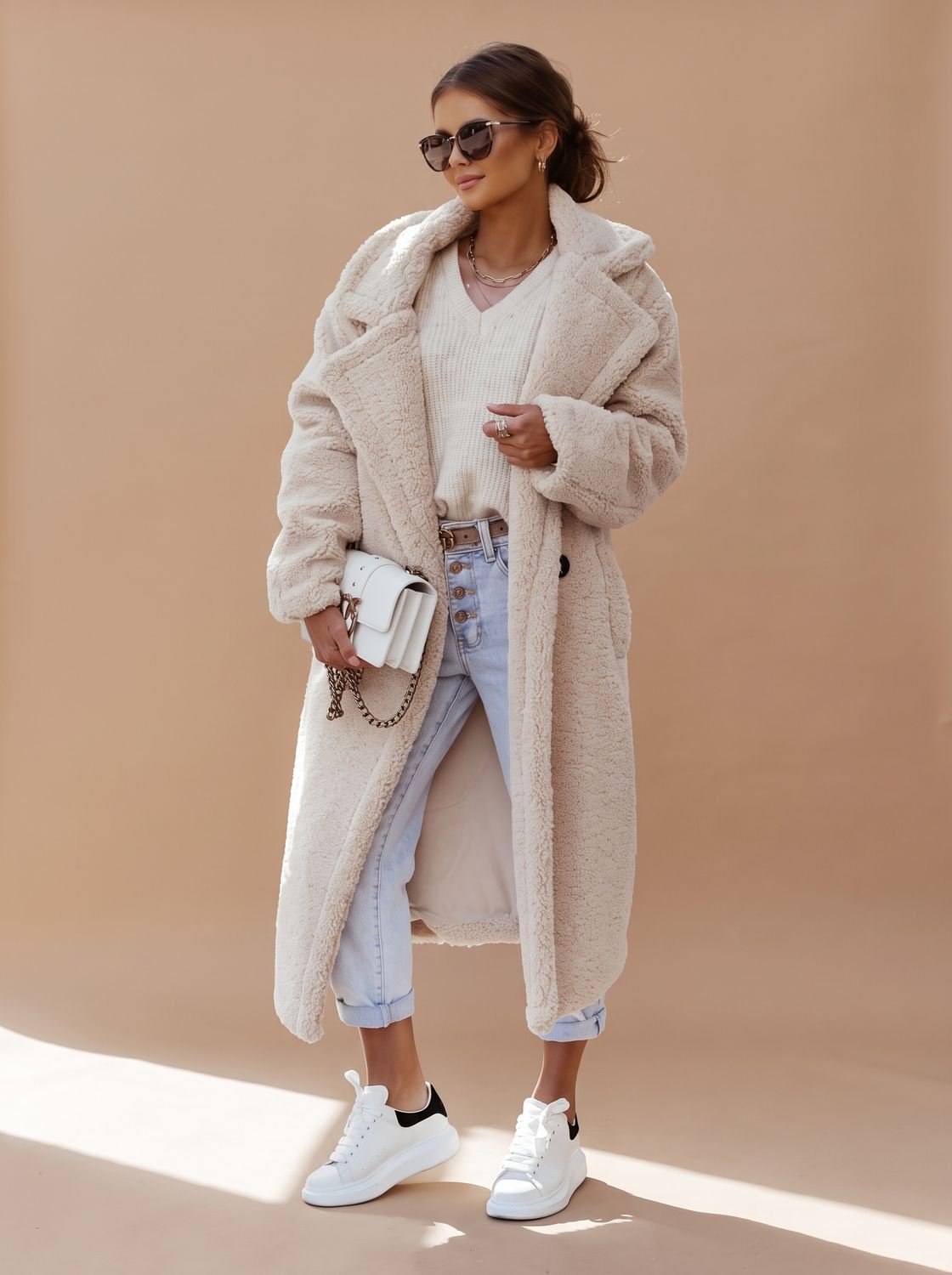 Emily | Abrigo largo de invierno de piel sintética de peluche extragrande para mujer