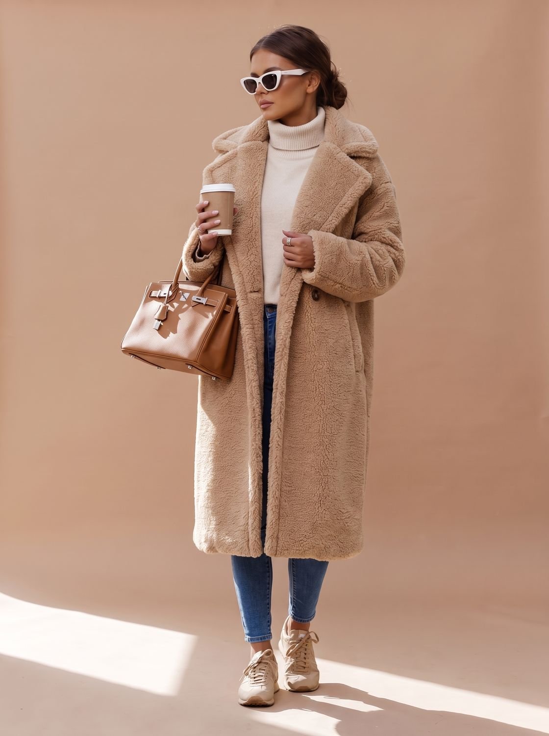 Emily | Abrigo largo de invierno de piel sintética de peluche extragrande para mujer