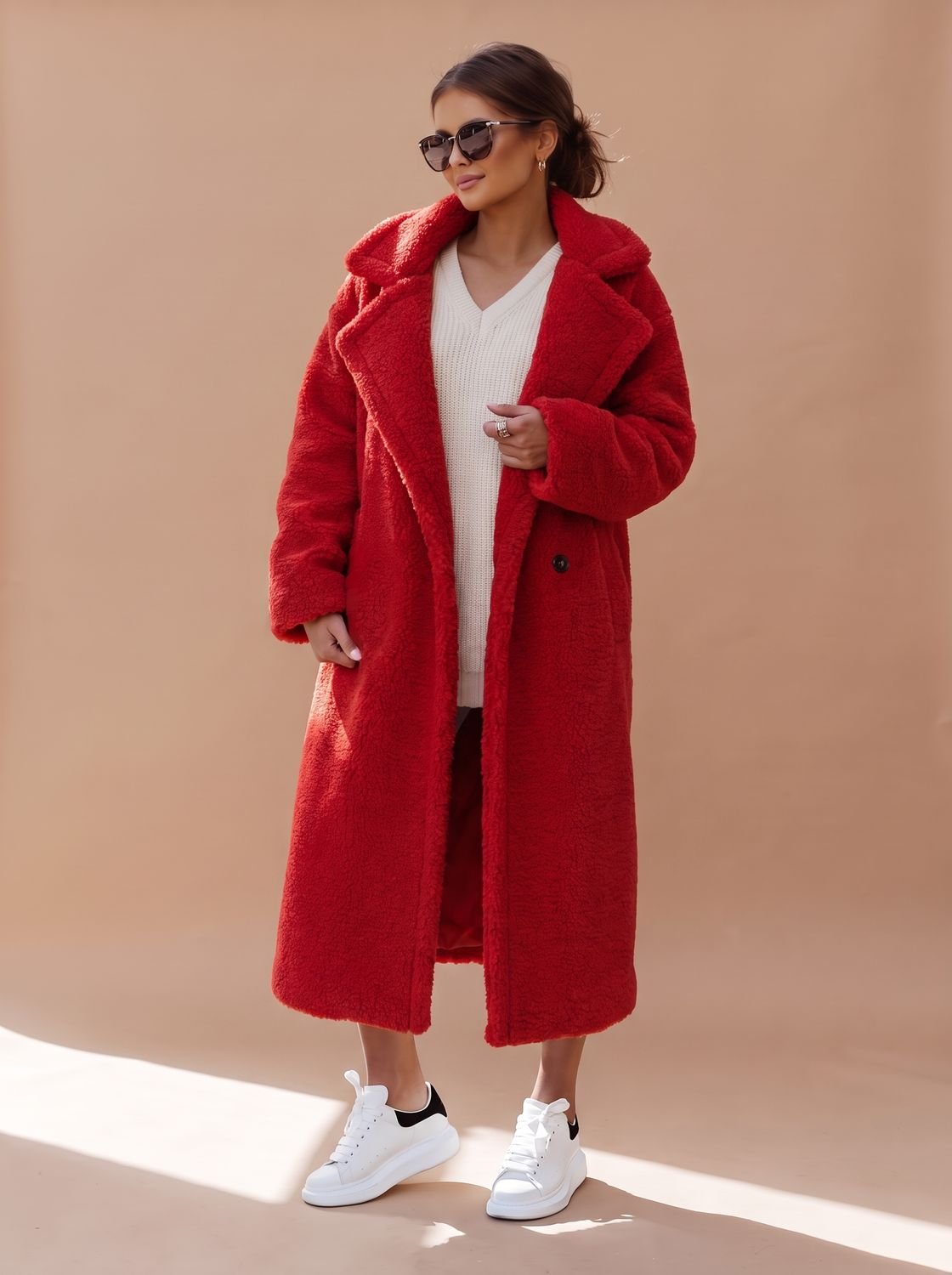 Emily | Abrigo largo de invierno de piel sintética de peluche extragrande para mujer