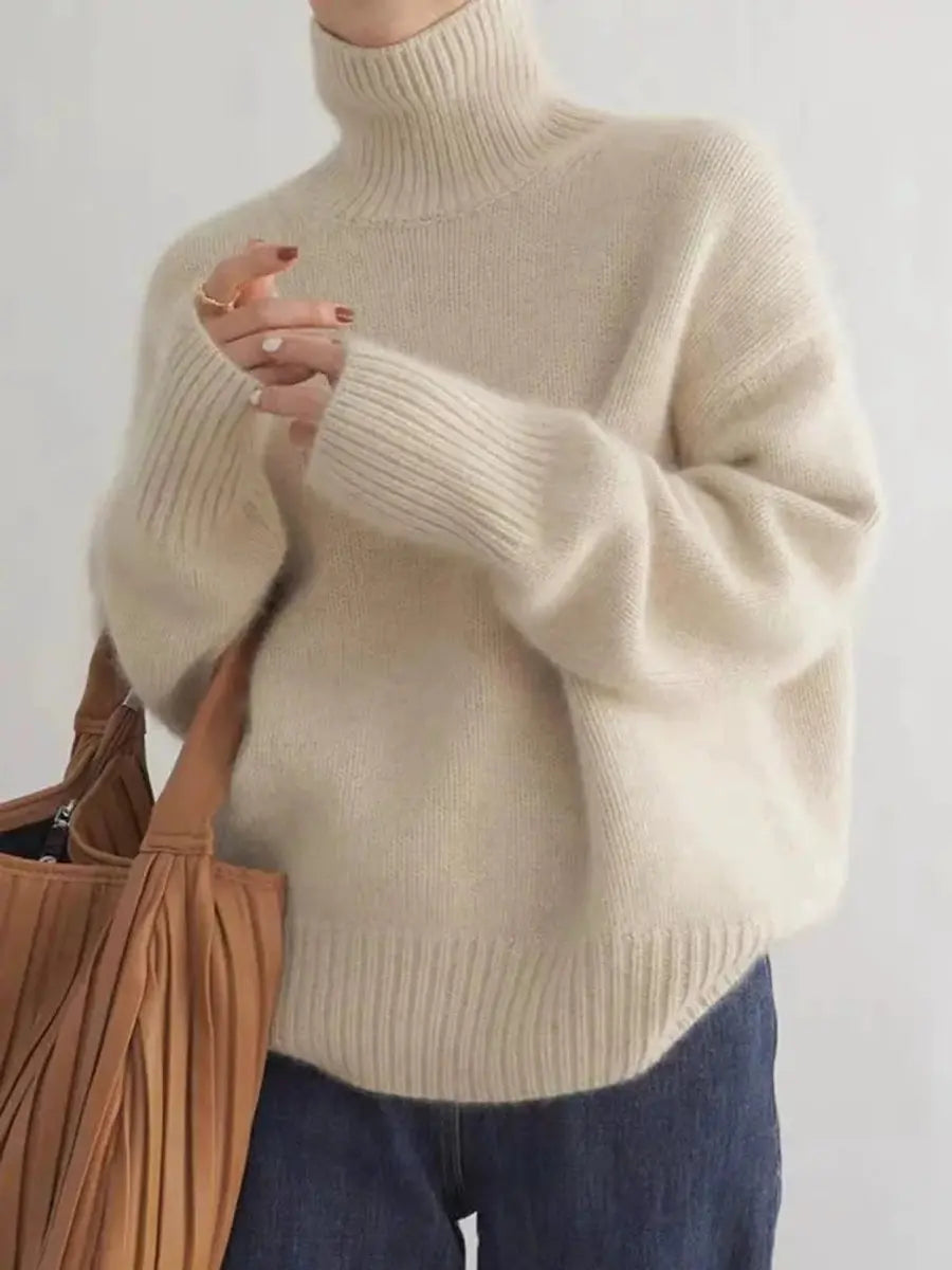 Suéter de punto de cachemira extragrande para mujer, cuello alto