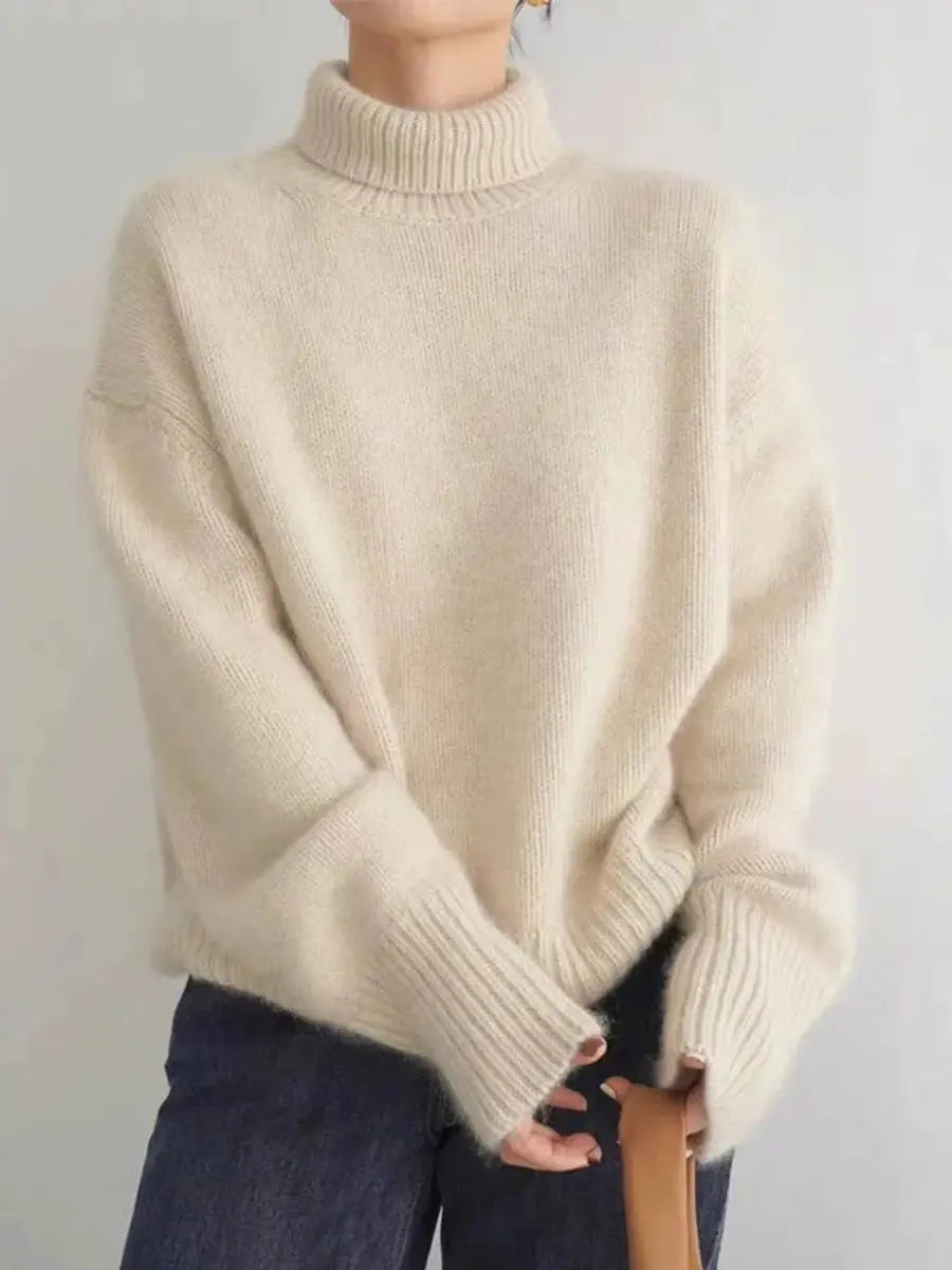 Suéter de punto de cachemira extragrande para mujer, cuello alto