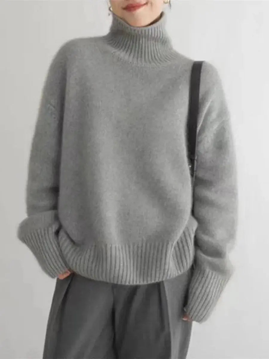 Suéter de punto de cachemira extragrande para mujer, cuello alto