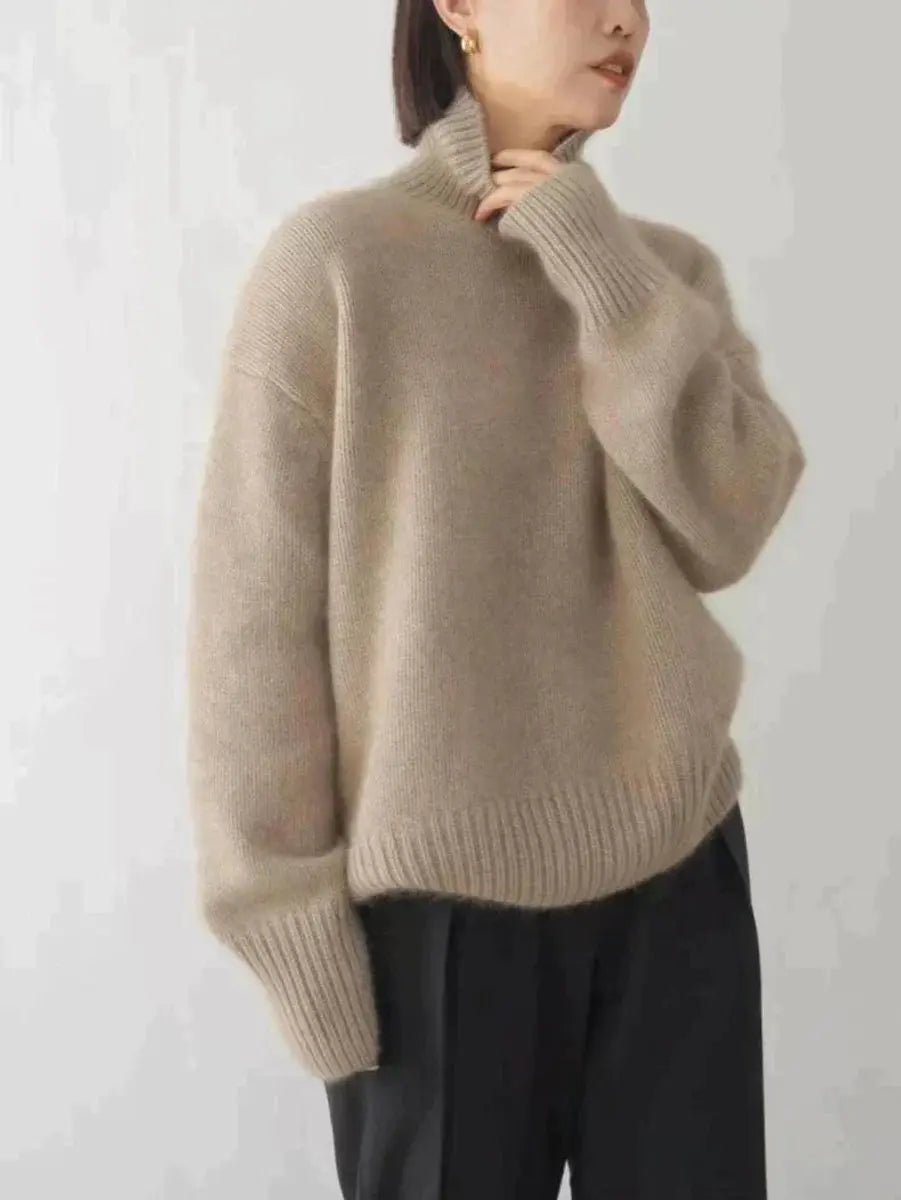 Suéter de punto de cachemira extragrande para mujer, cuello alto