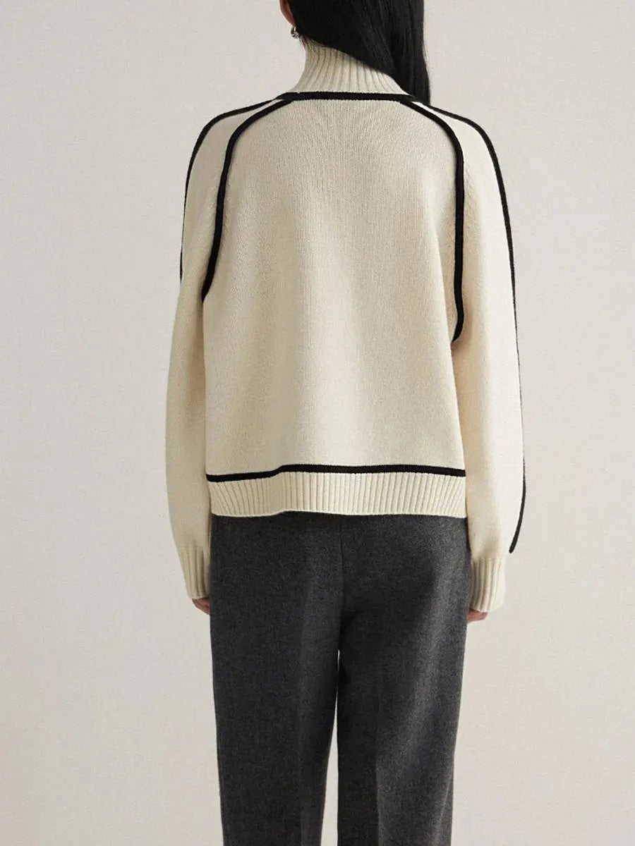 Suéter de punto extragrande para mujer, cuello alto y rayas en contraste