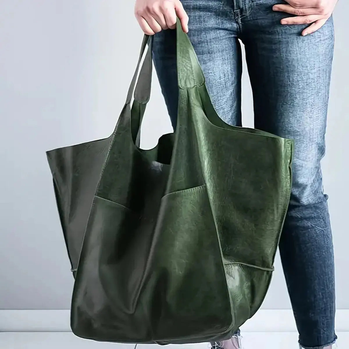 Bolso tote extragrande de piel vegana para mujer, con cierre magnético