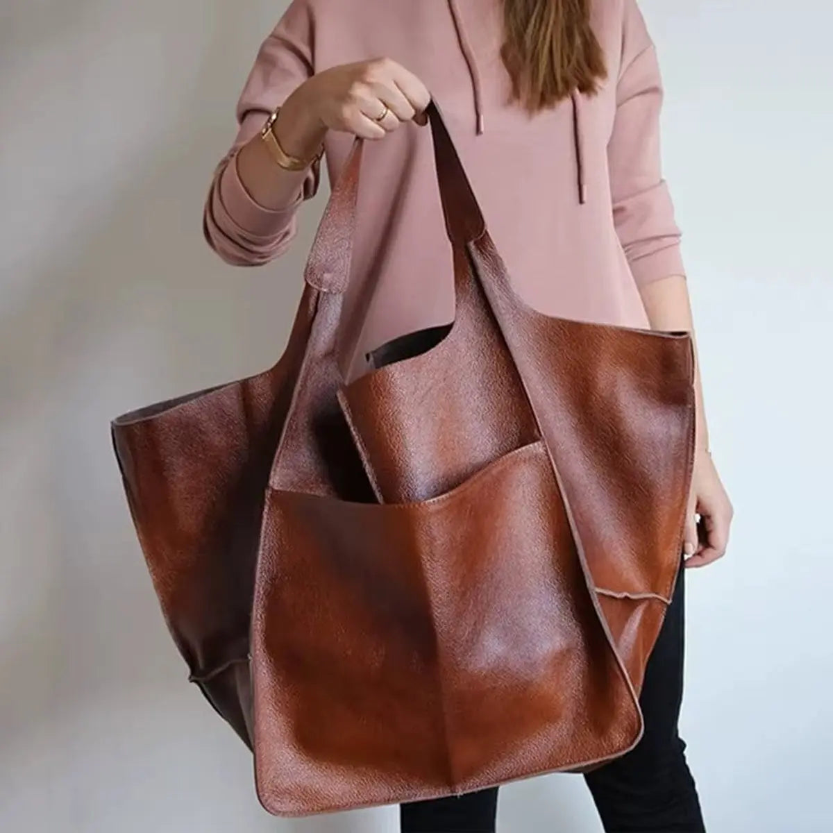 Bolso tote extragrande de piel vegana para mujer, con cierre magnético