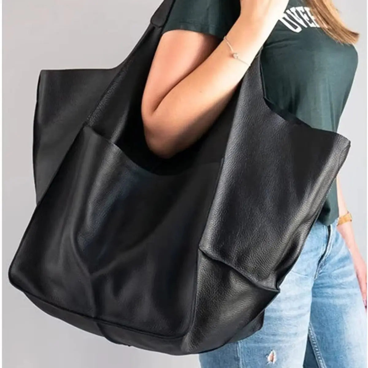 Bolso tote extragrande de piel vegana para mujer, con cierre magnético