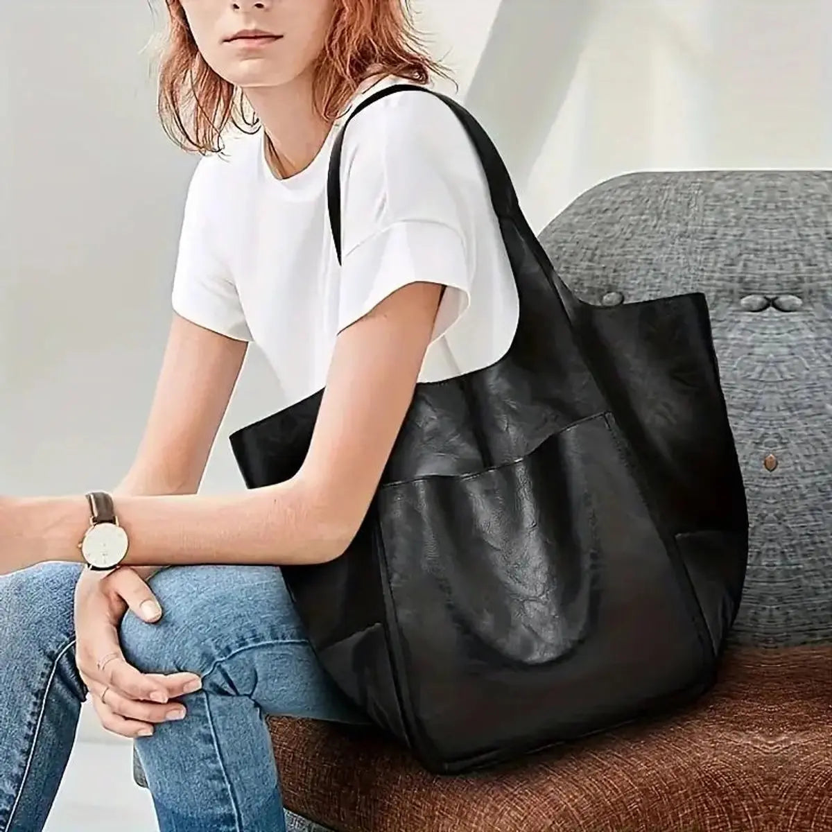 Bolso tote extragrande de piel vegana para mujer, con cierre magnético