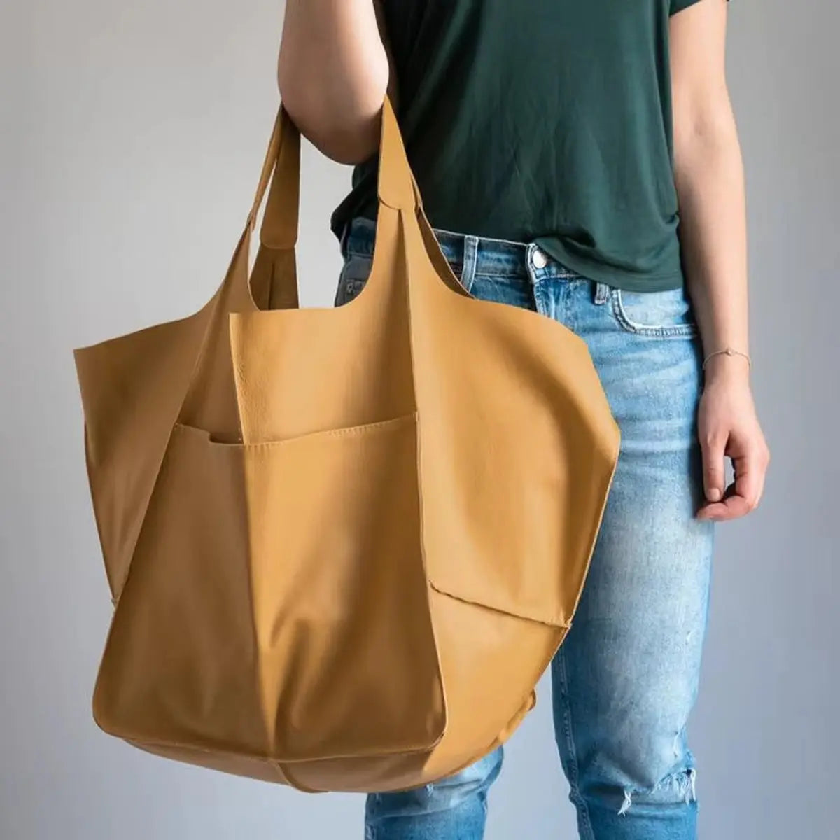 Bolso tote extragrande de piel vegana para mujer, con cierre magnético
